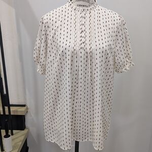 FALEYCHAY | Women's Ivory/Brown Relaxed Fit Polka Dot Short Sleeved Blouse